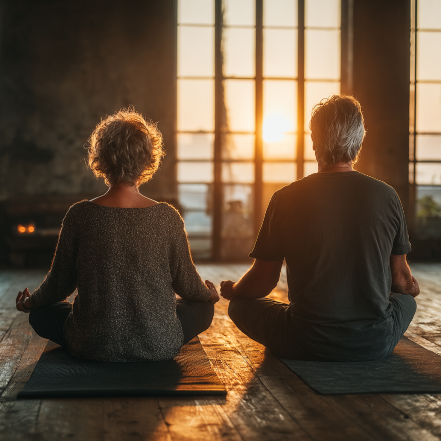 Instructor de yoga ghidând seniori
